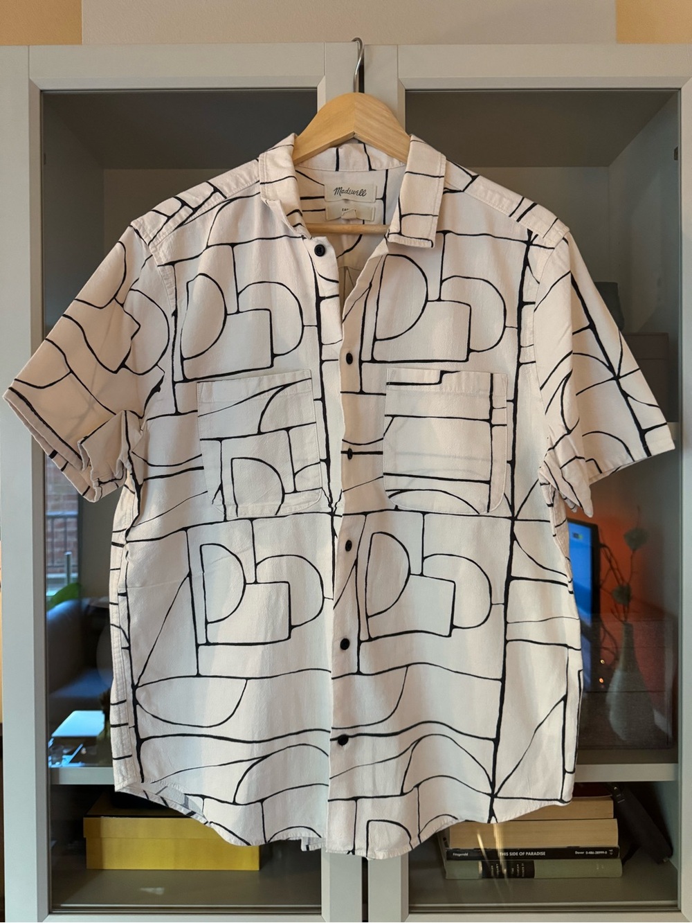 Madewell Graphic Line S-Sleeve Button Up, Easy Fit Size M